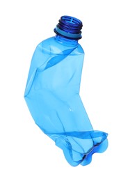 Photo of One crumpled plastic bottle isolated on white