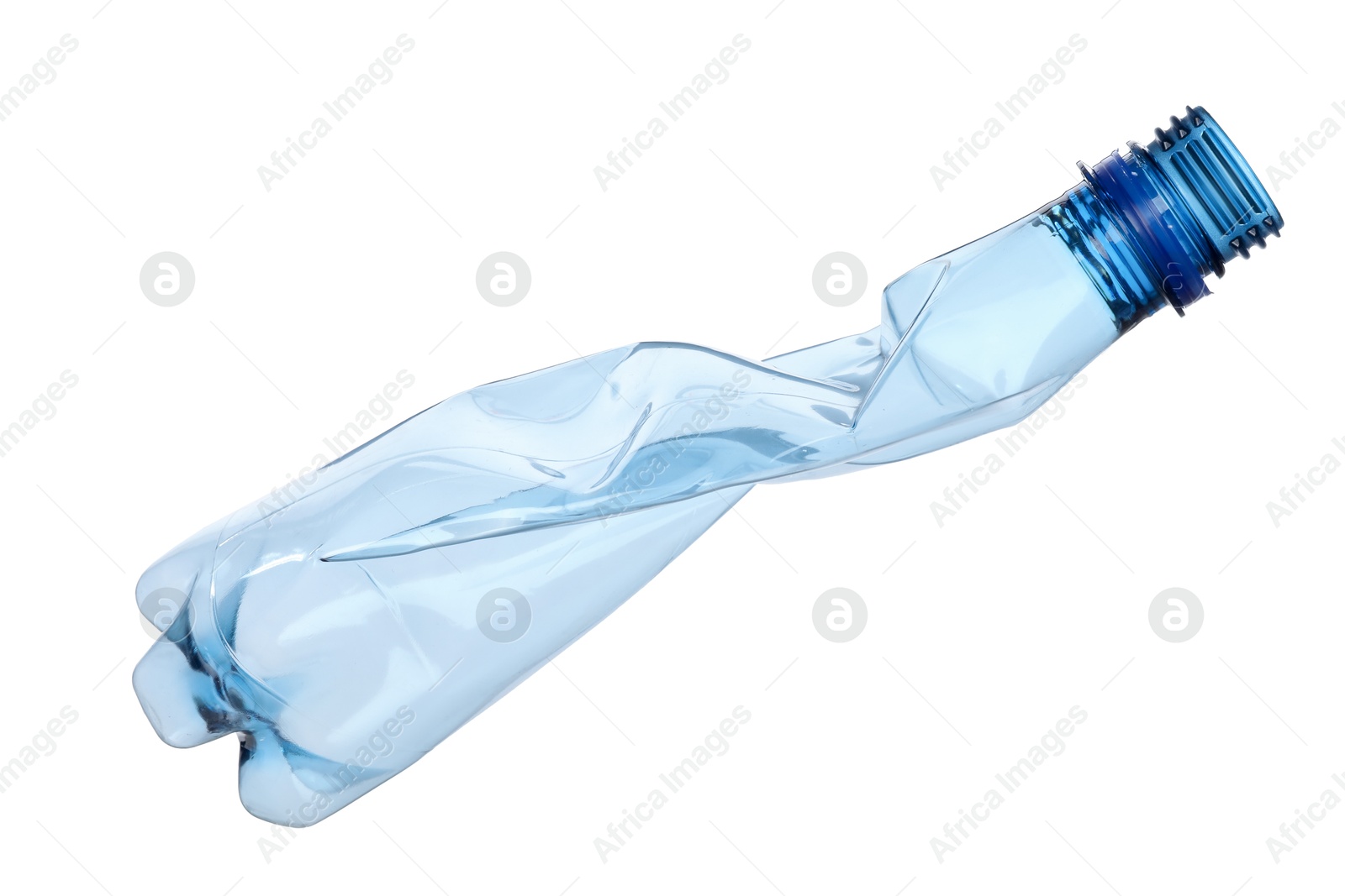 Photo of One crumpled plastic bottle isolated on white