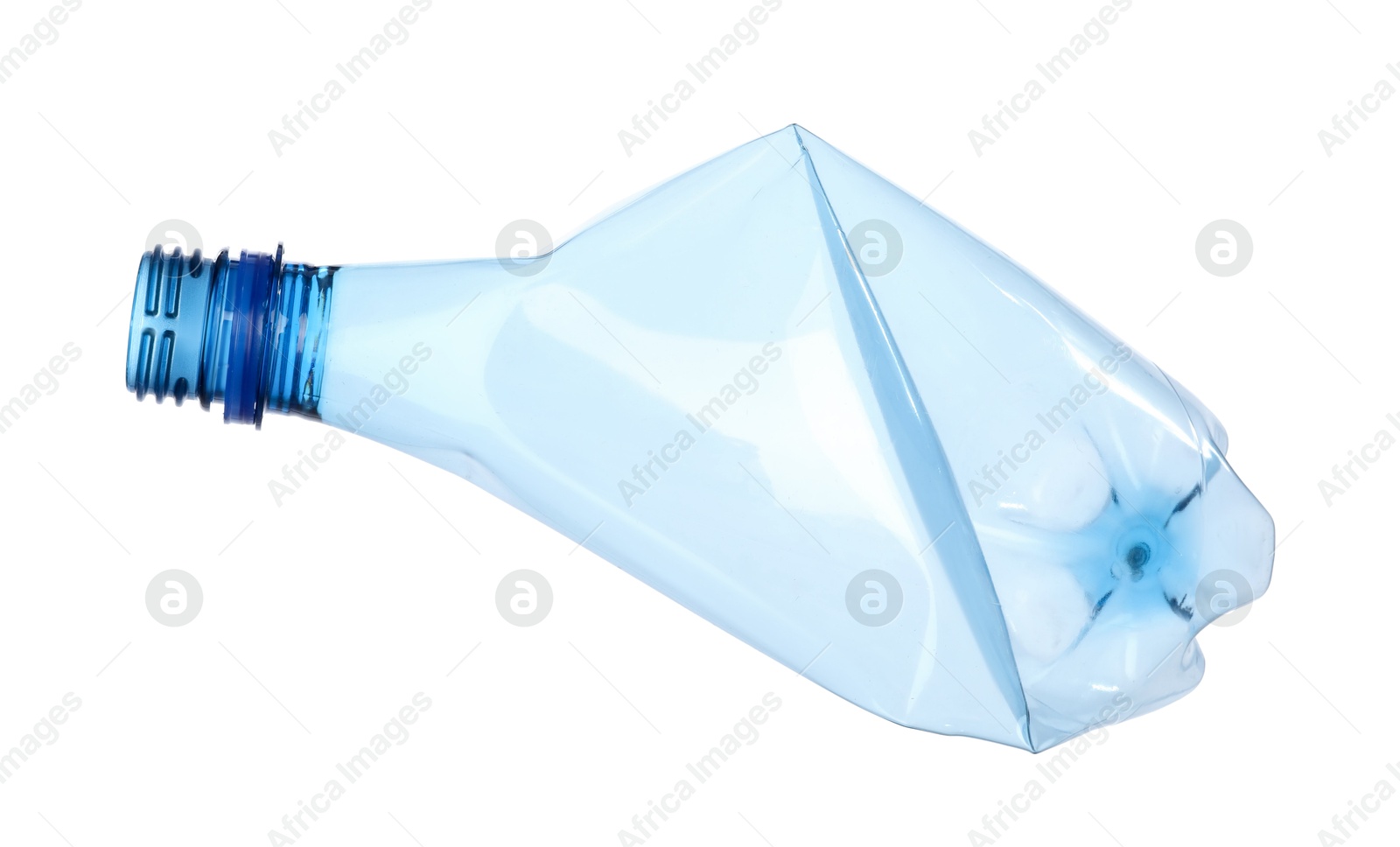 Photo of One crumpled plastic bottle isolated on white