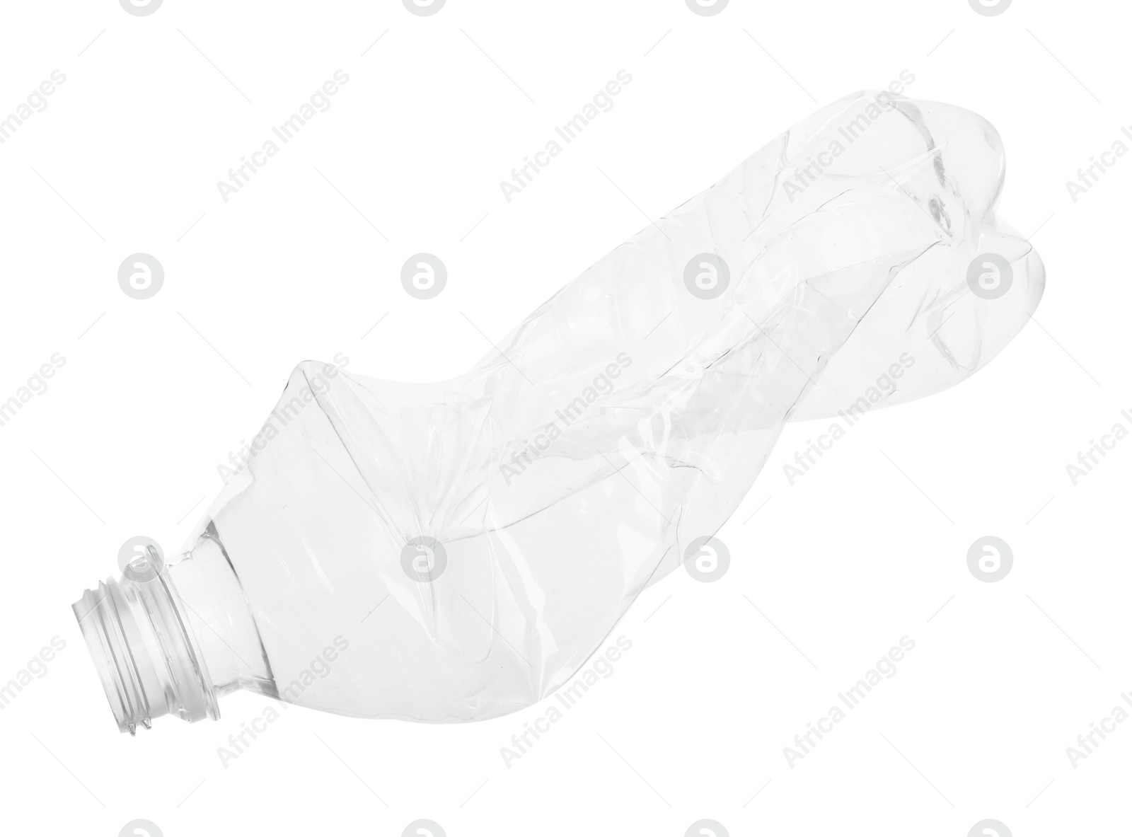 Photo of One crumpled plastic bottle isolated on white