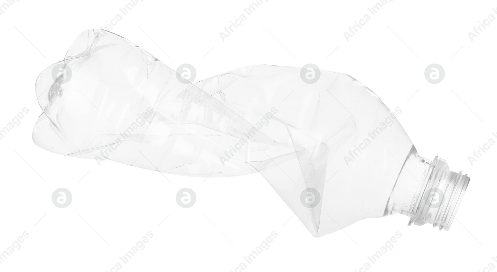 Photo of One crumpled plastic bottle isolated on white