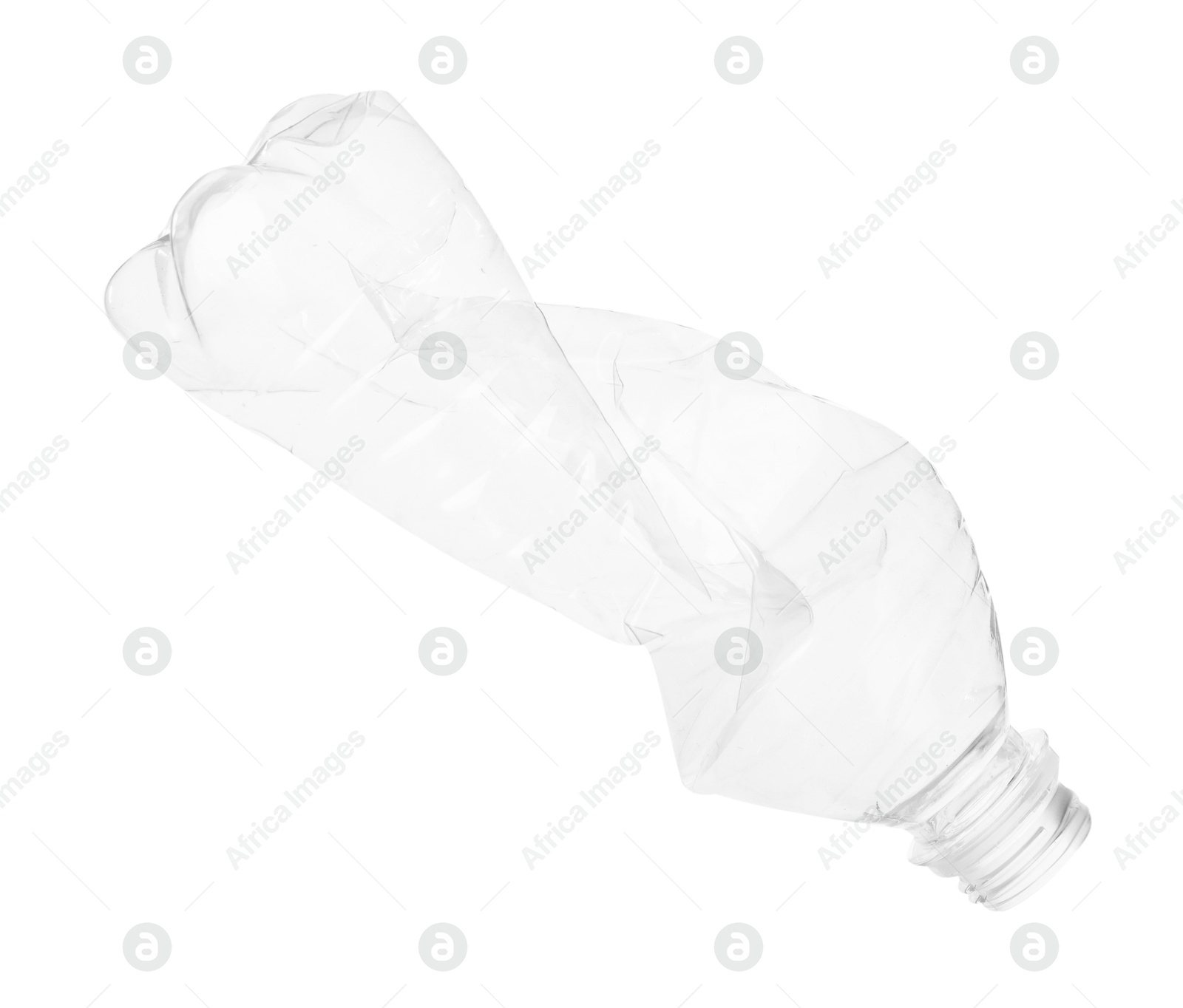 Photo of One crumpled plastic bottle isolated on white