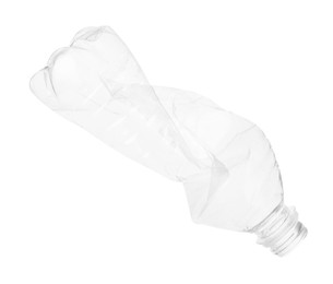 Photo of One crumpled plastic bottle isolated on white