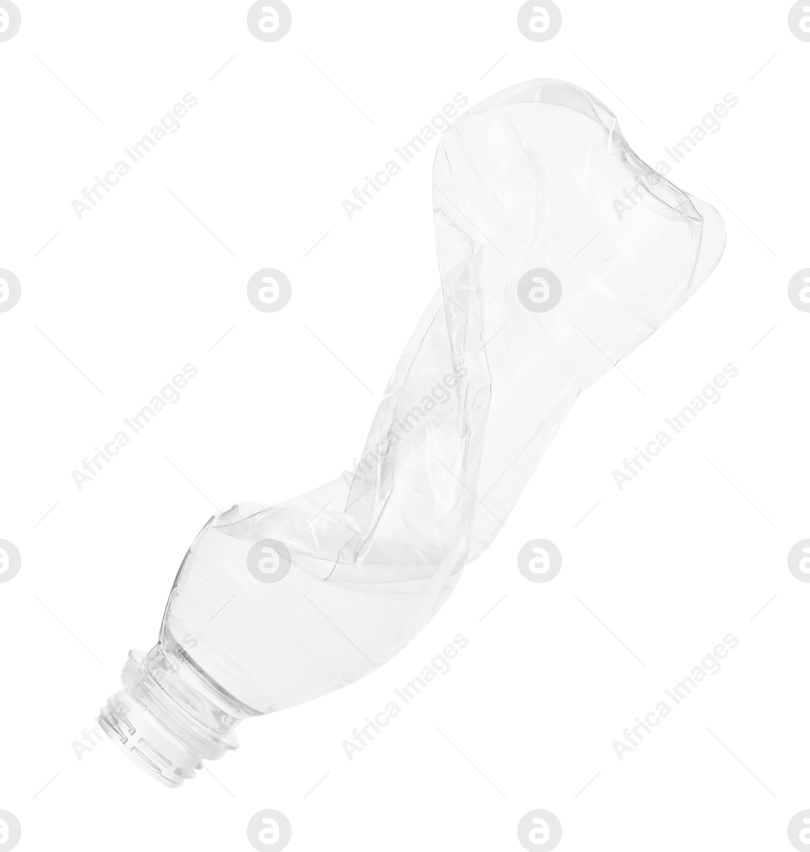 Photo of One crumpled plastic bottle isolated on white