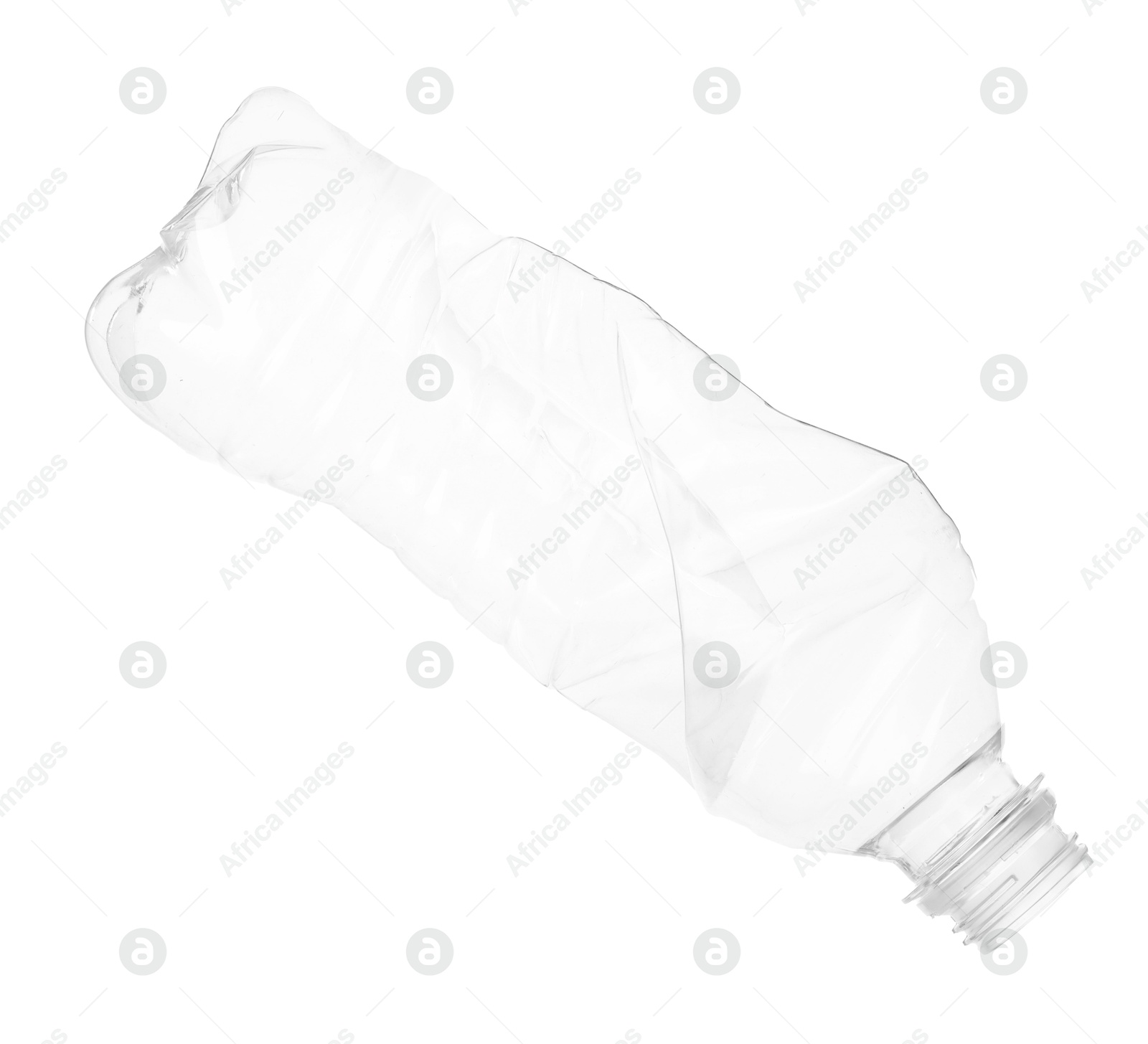 Photo of One crumpled plastic bottle isolated on white