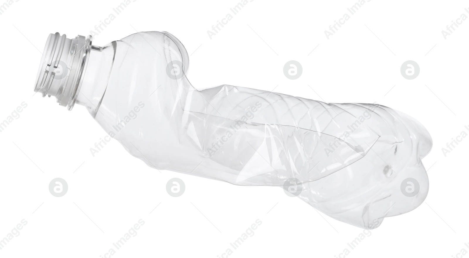 Photo of One crumpled plastic bottle isolated on white