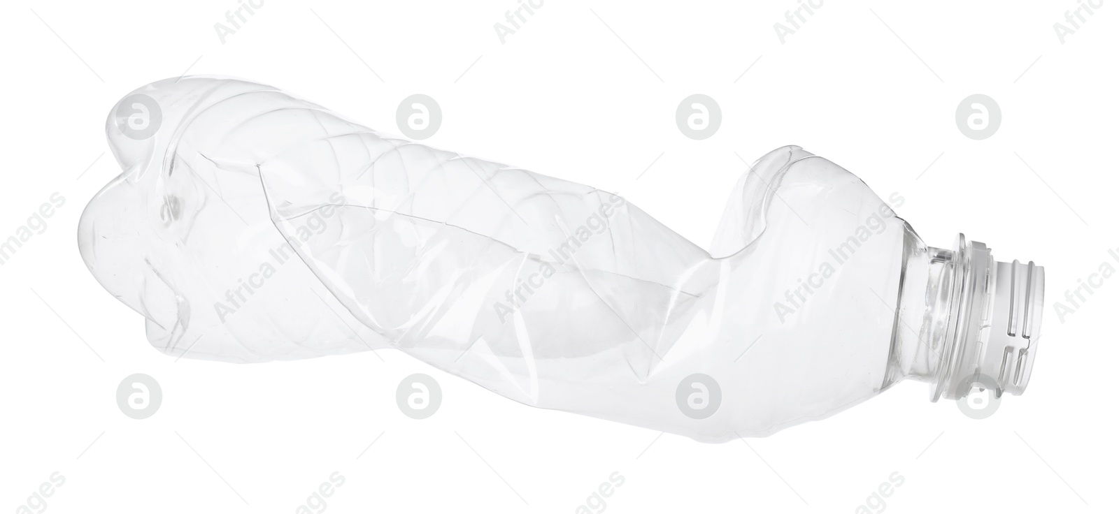 Photo of One crumpled plastic bottle isolated on white