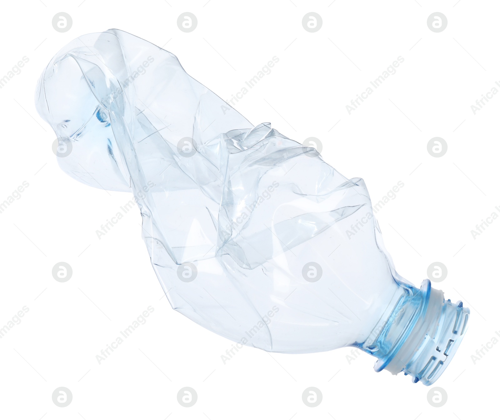 Photo of One crumpled plastic bottle isolated on white