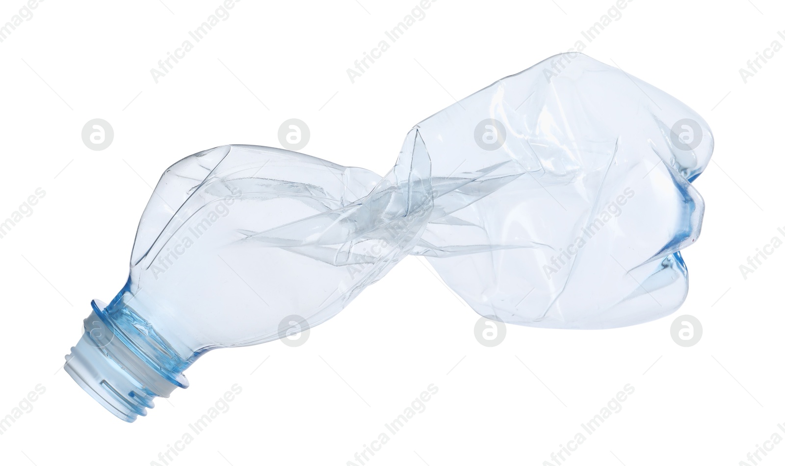 Photo of One crumpled plastic bottle isolated on white