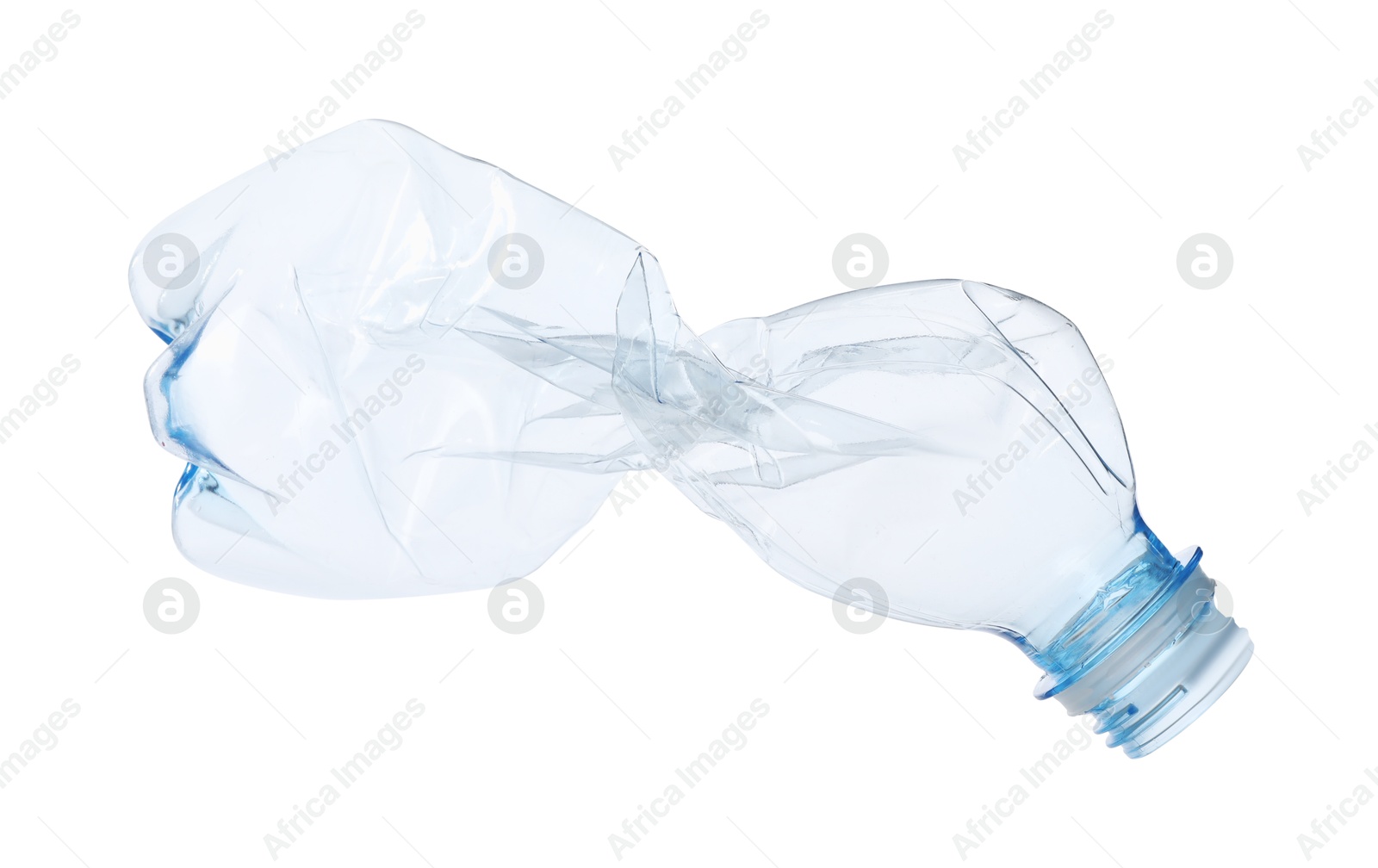 Photo of One crumpled plastic bottle isolated on white