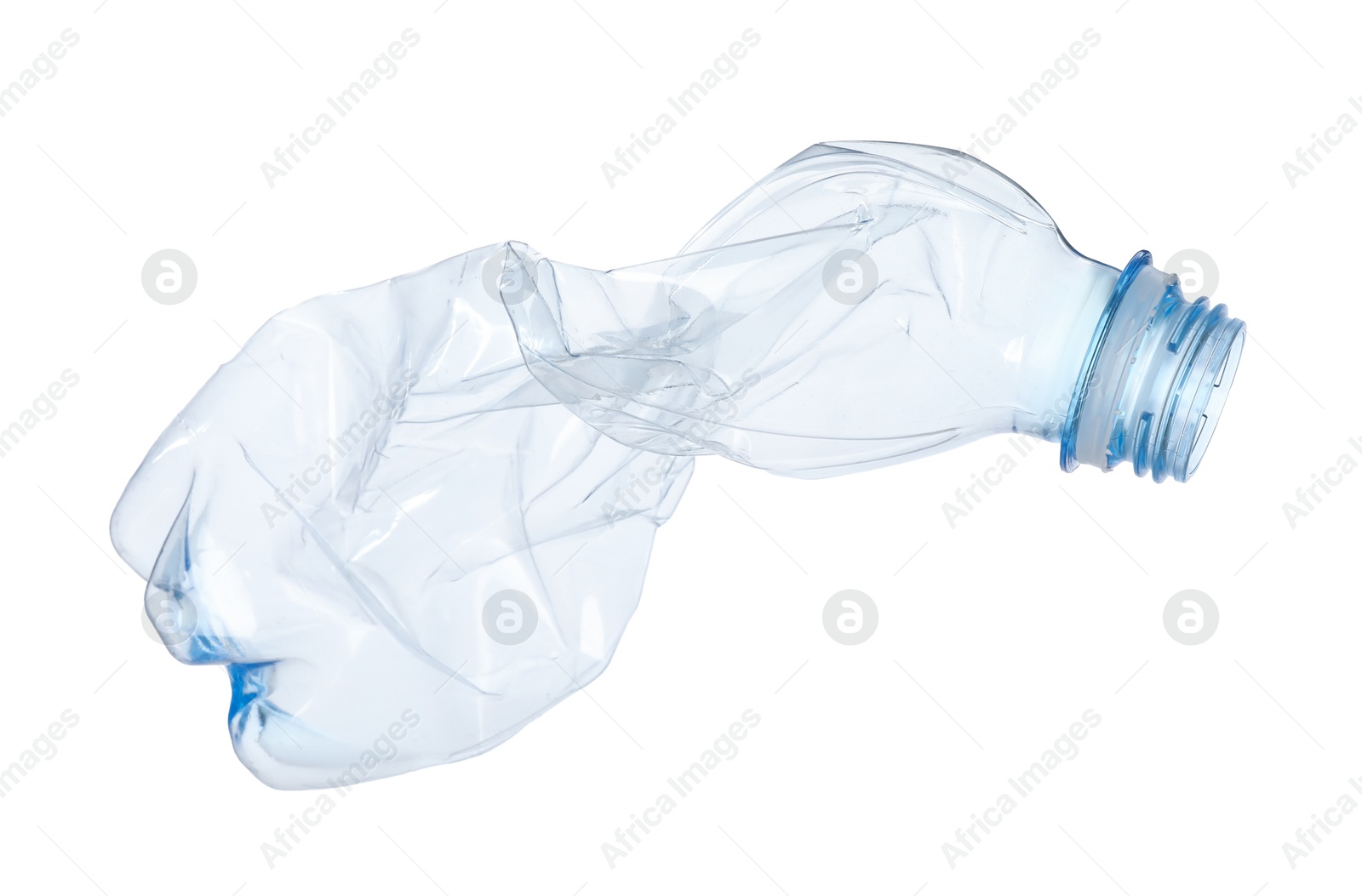 Photo of One crumpled plastic bottle isolated on white