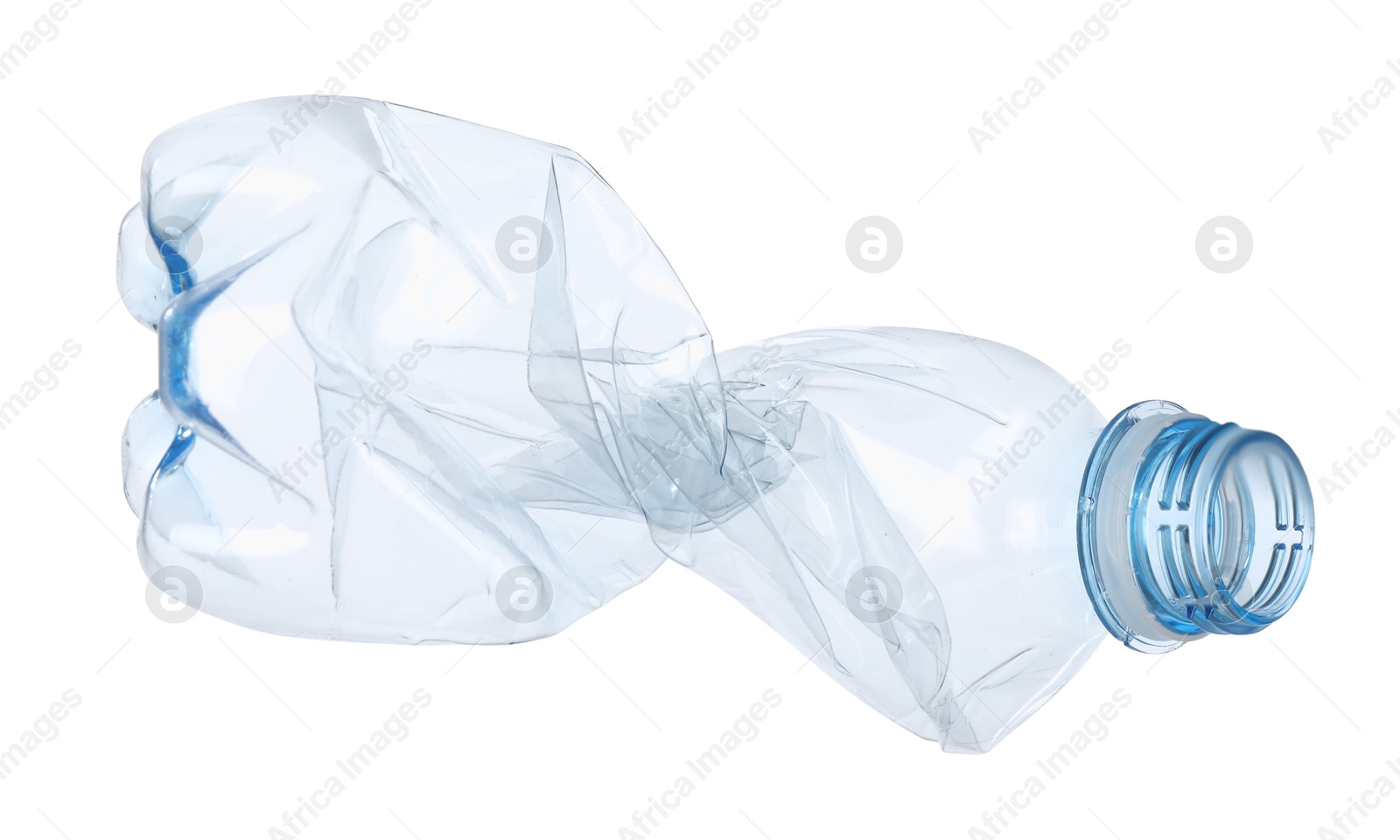 Photo of One crumpled plastic bottle isolated on white