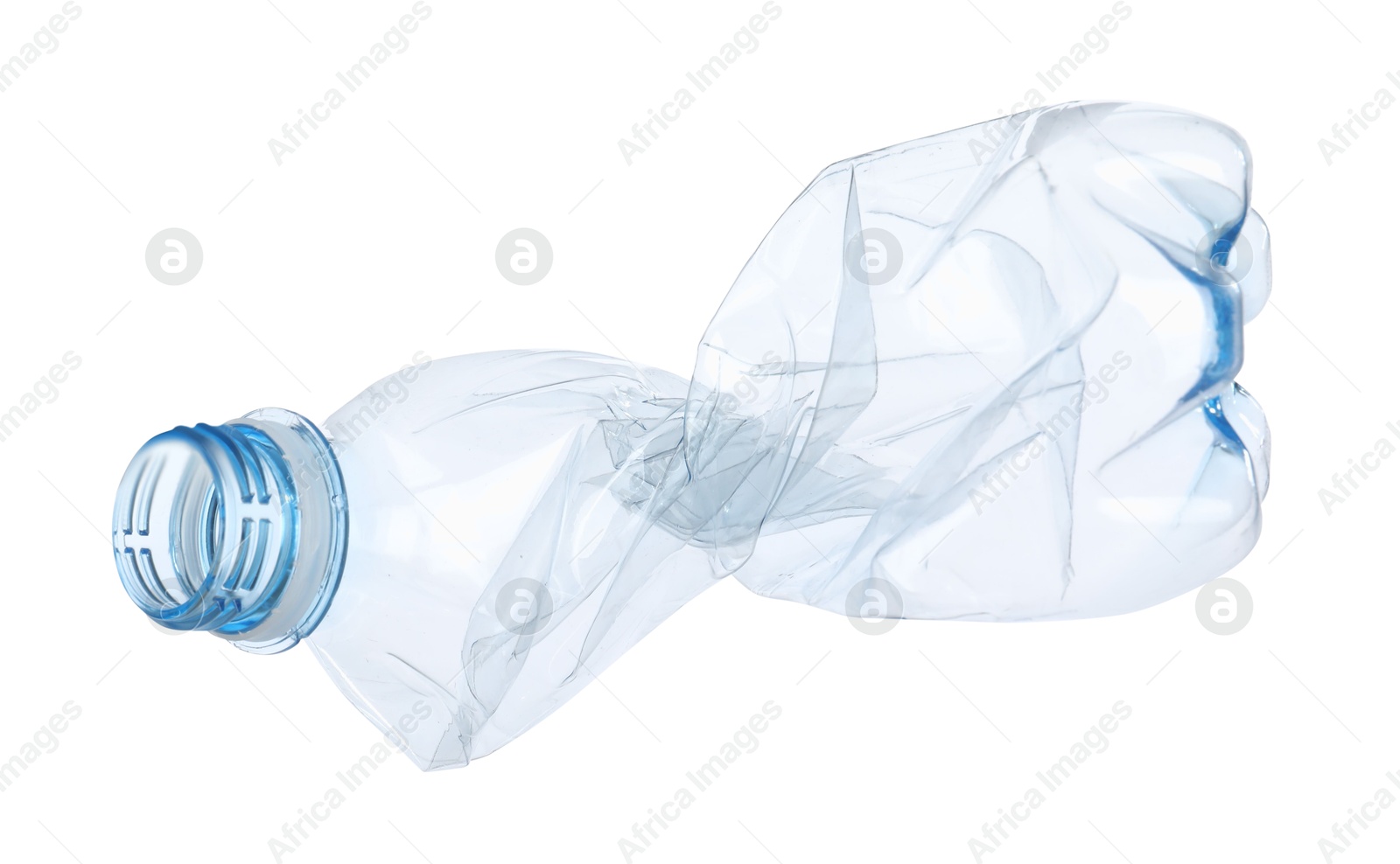 Photo of One crumpled plastic bottle isolated on white