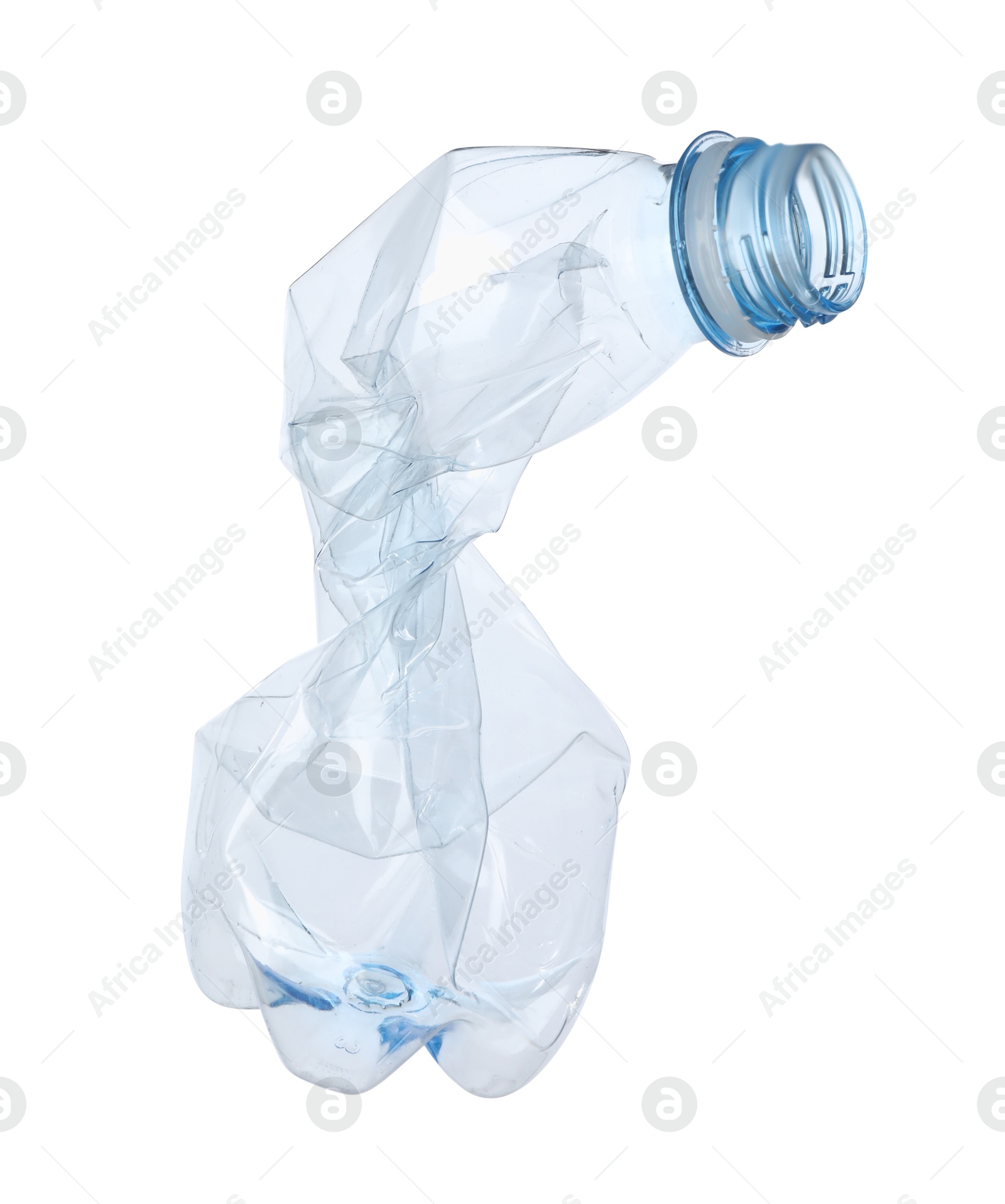 Photo of One crumpled plastic bottle isolated on white