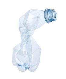 Photo of One crumpled plastic bottle isolated on white