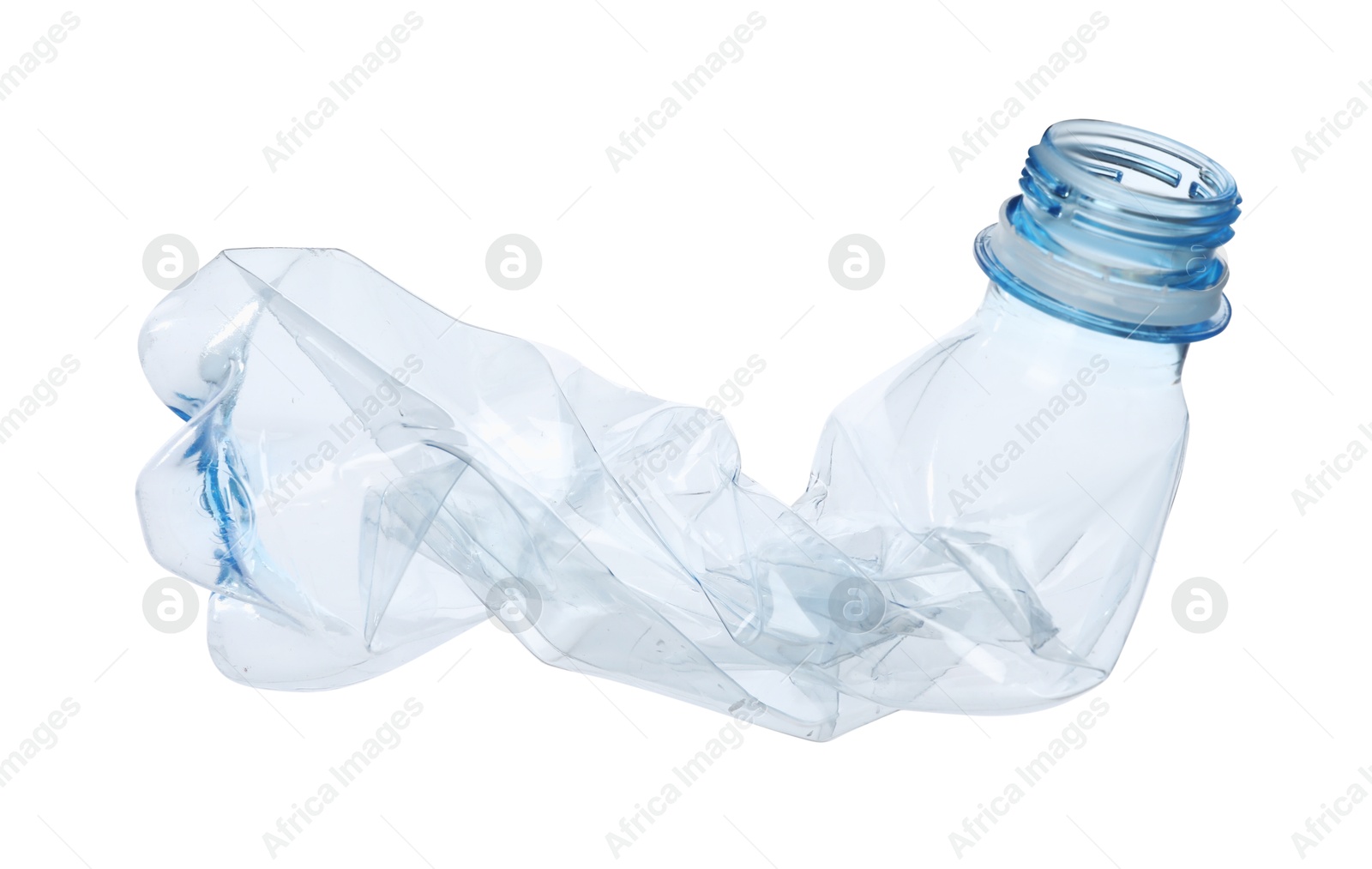 Photo of One crumpled plastic bottle isolated on white