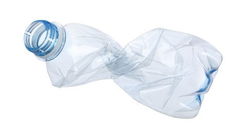 One crumpled plastic bottle isolated on white