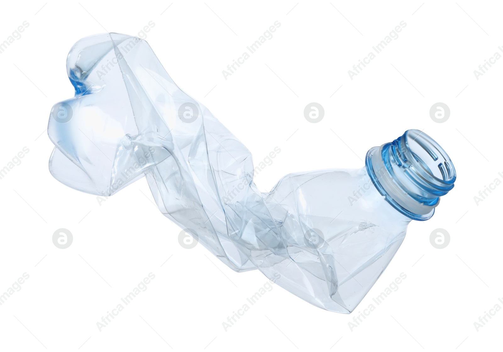 Photo of One crumpled plastic bottle isolated on white