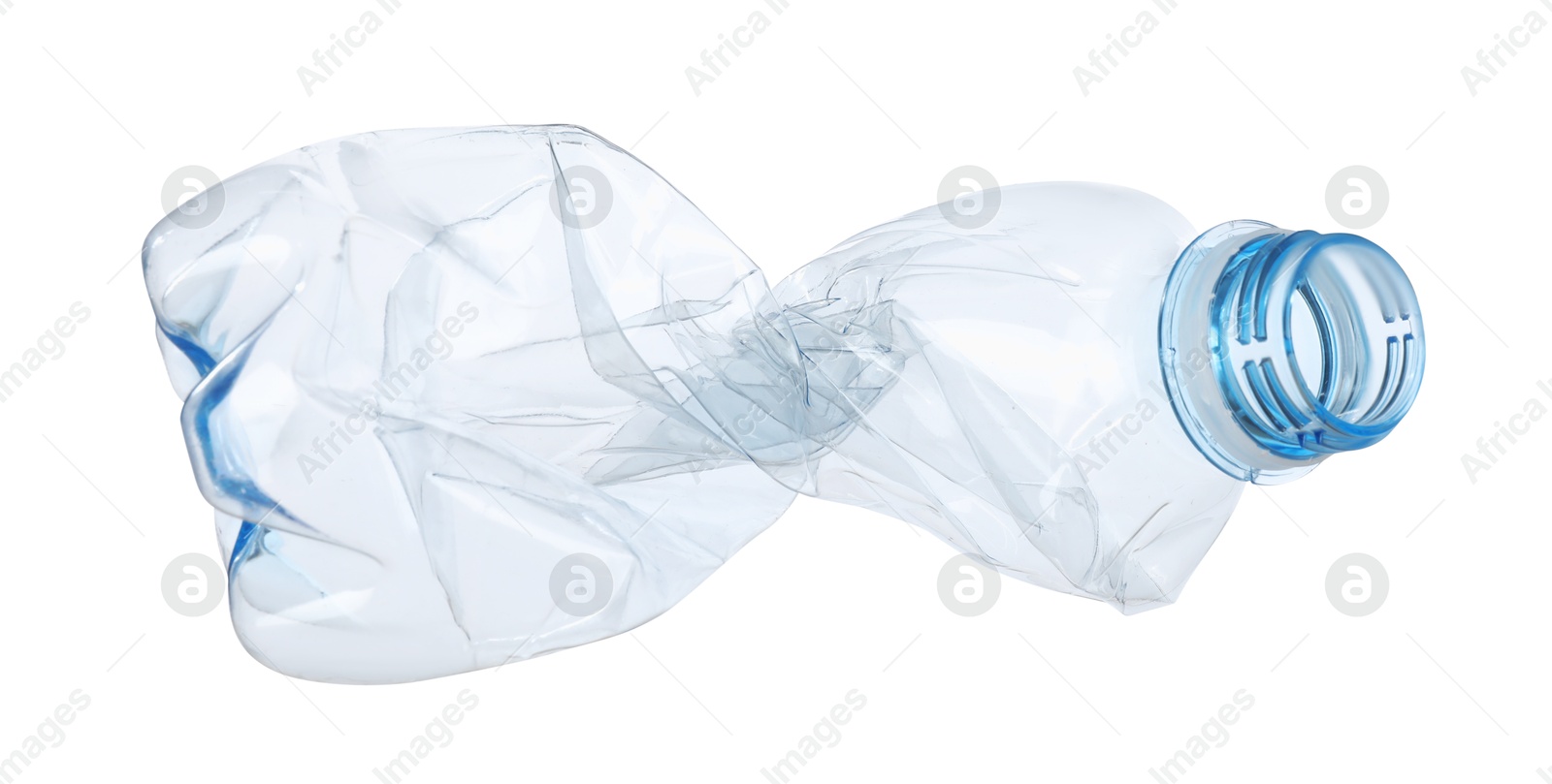 Photo of One crumpled plastic bottle isolated on white