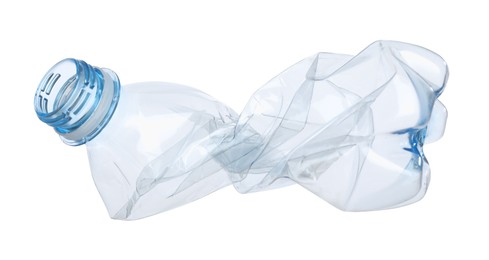 One crumpled plastic bottle isolated on white