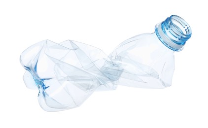 Photo of One crumpled plastic bottle isolated on white