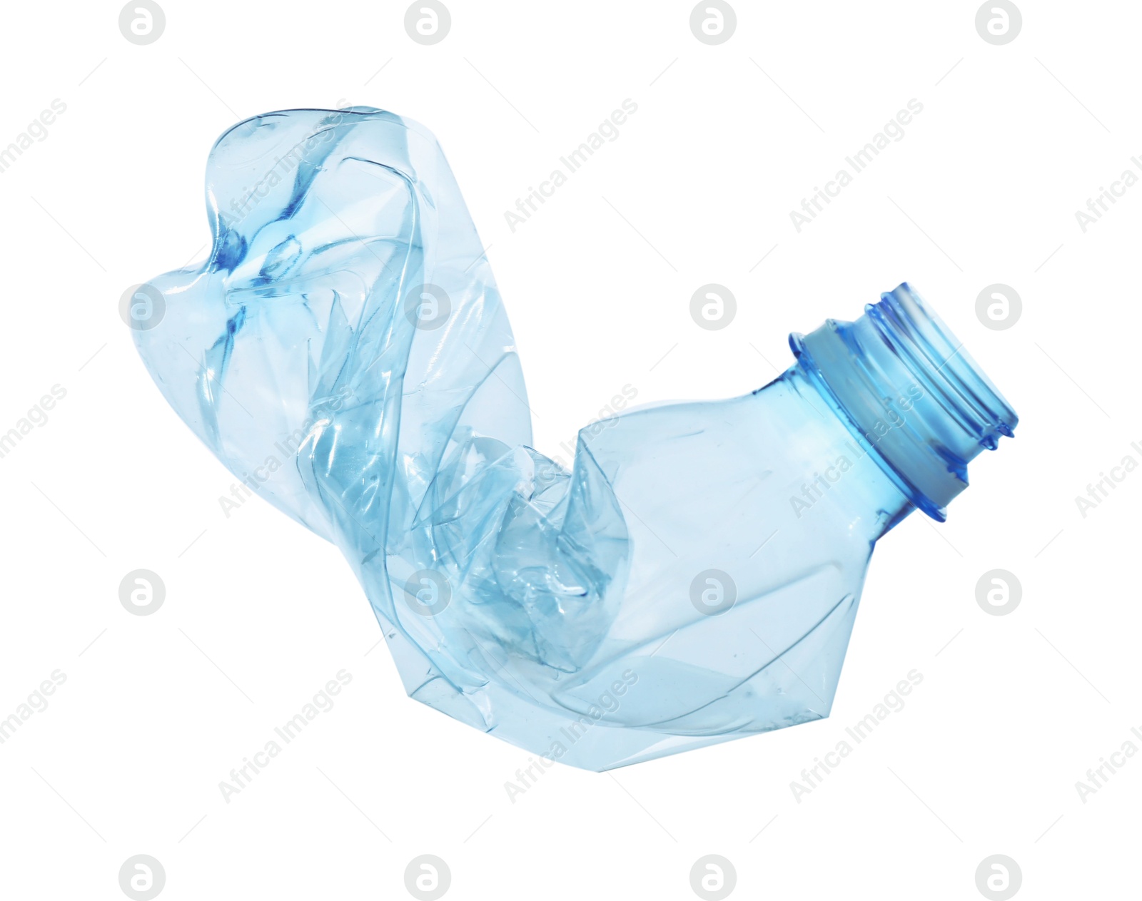 Photo of One crumpled plastic bottle isolated on white