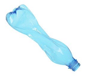 Photo of One crumpled plastic bottle isolated on white