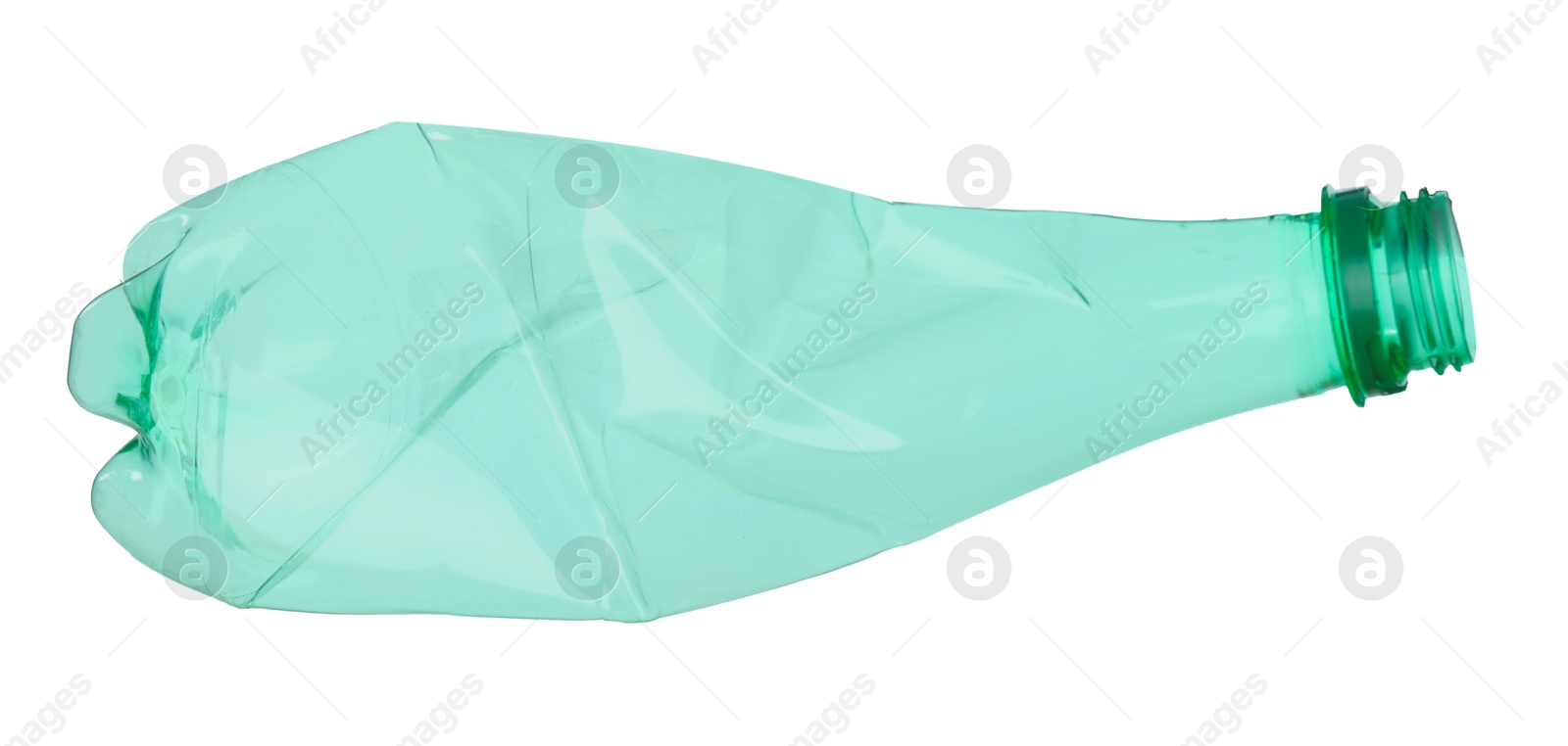 Photo of One crumpled plastic bottle isolated on white