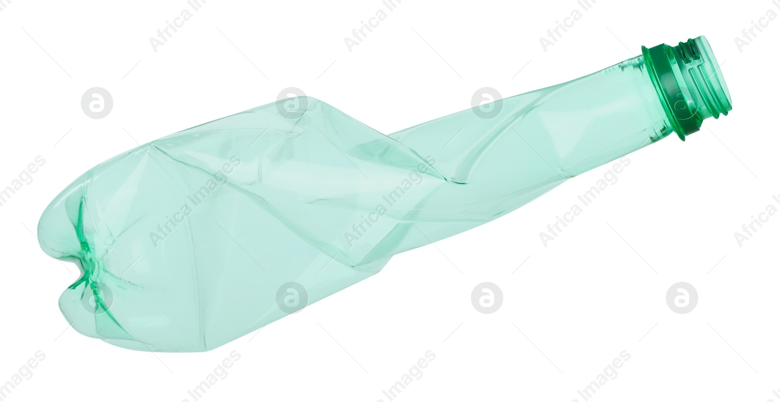 Photo of One crumpled plastic bottle isolated on white