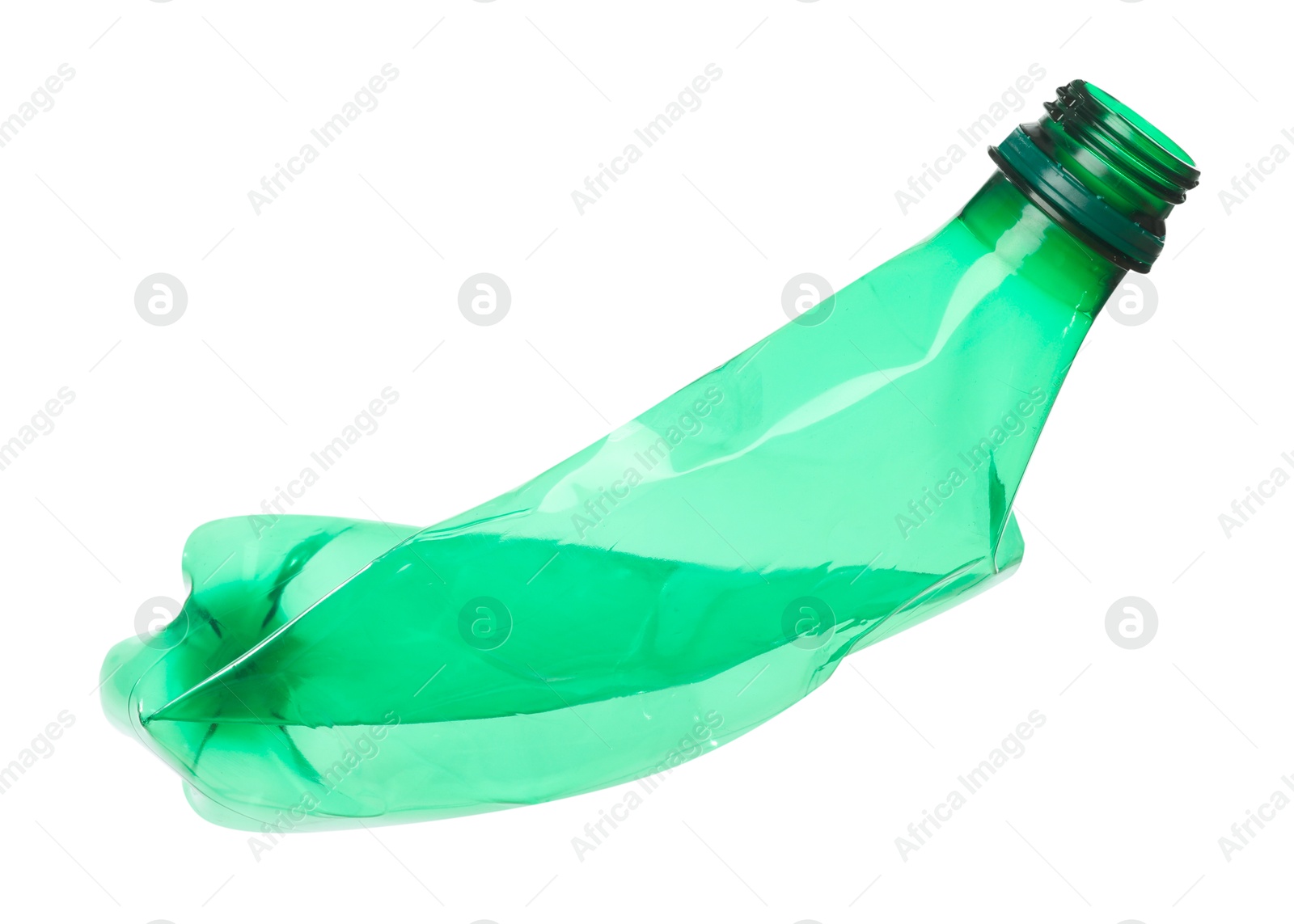 Photo of One crumpled plastic bottle isolated on white