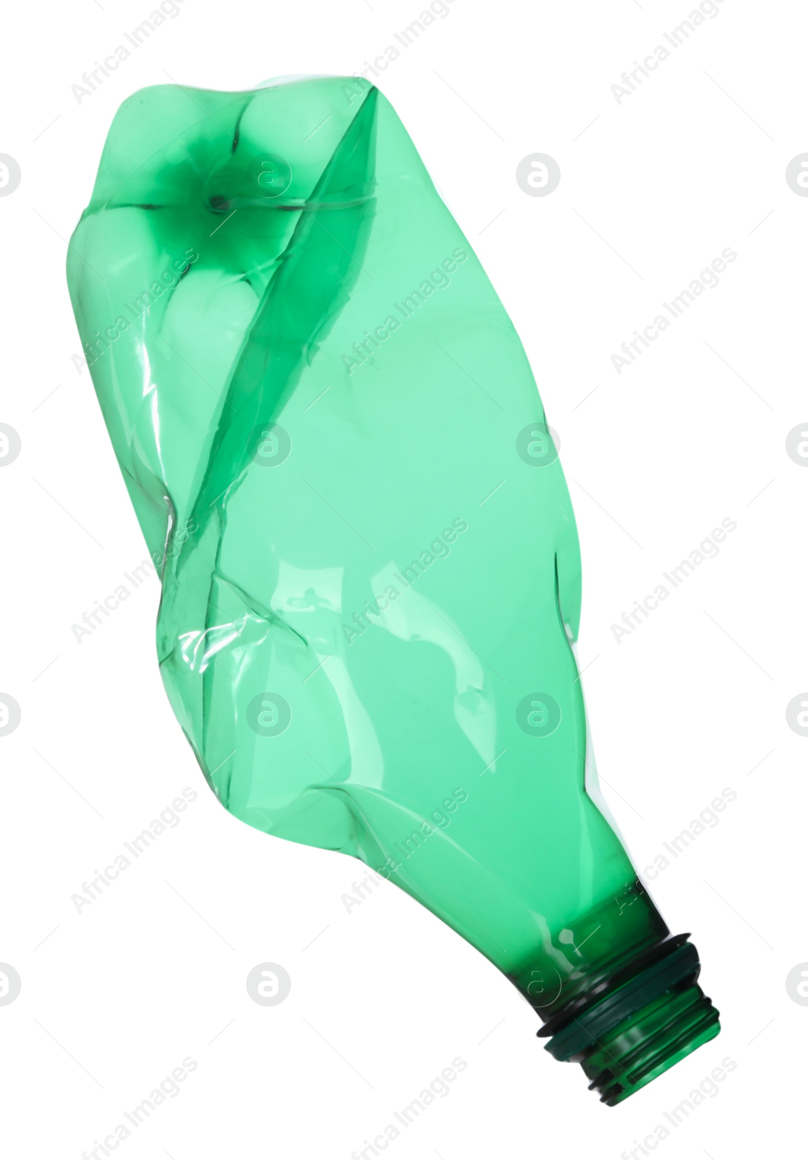 Photo of One crumpled plastic bottle isolated on white