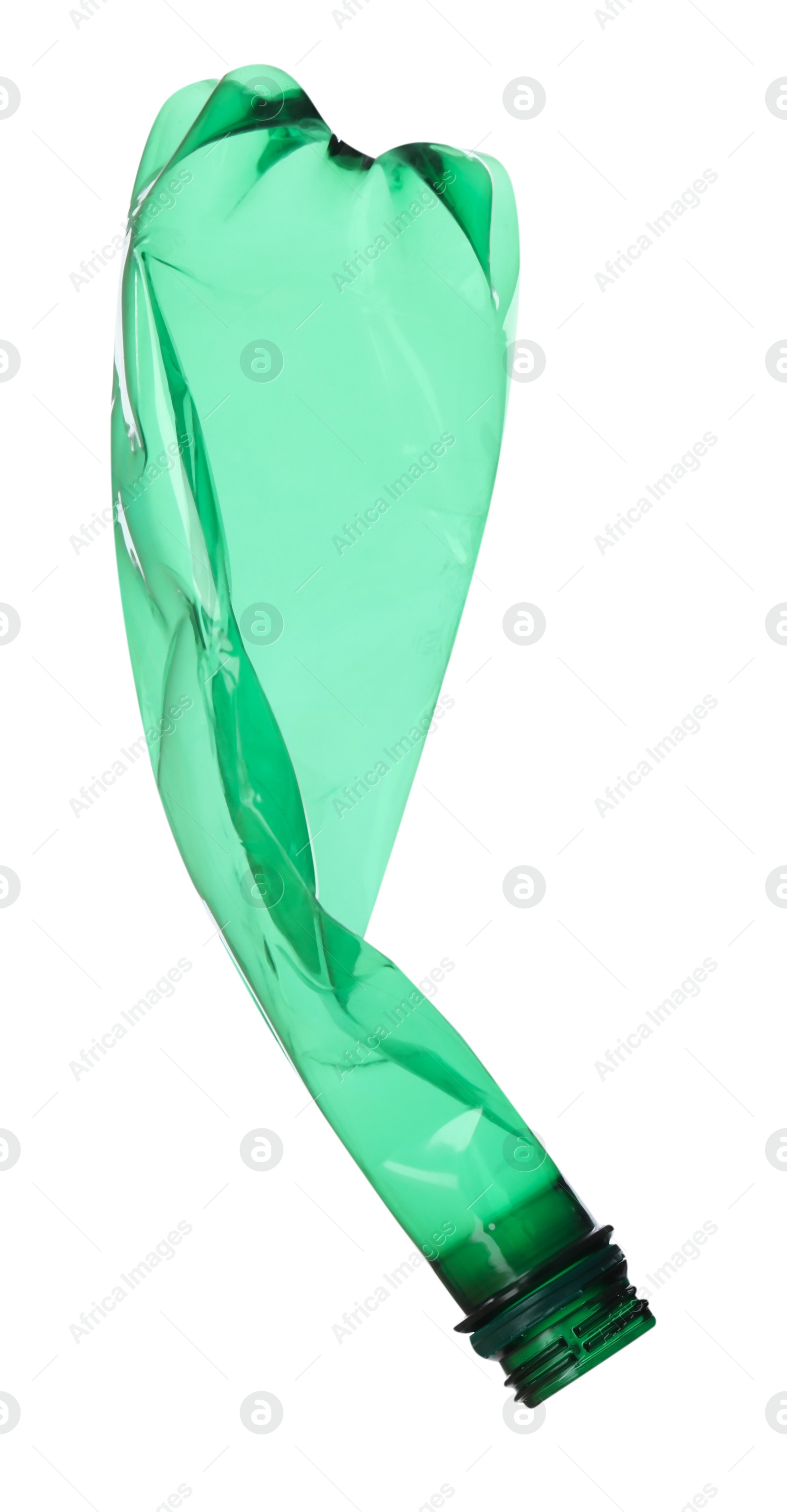 Photo of One crumpled plastic bottle isolated on white