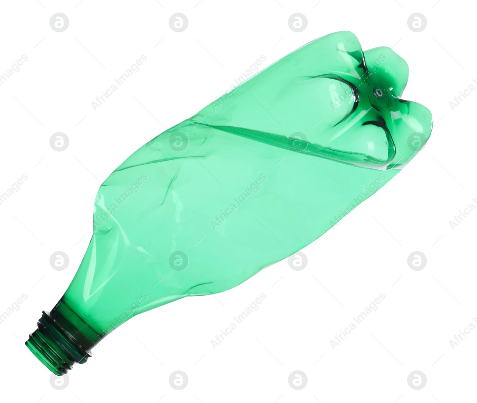 Photo of One crumpled plastic bottle isolated on white