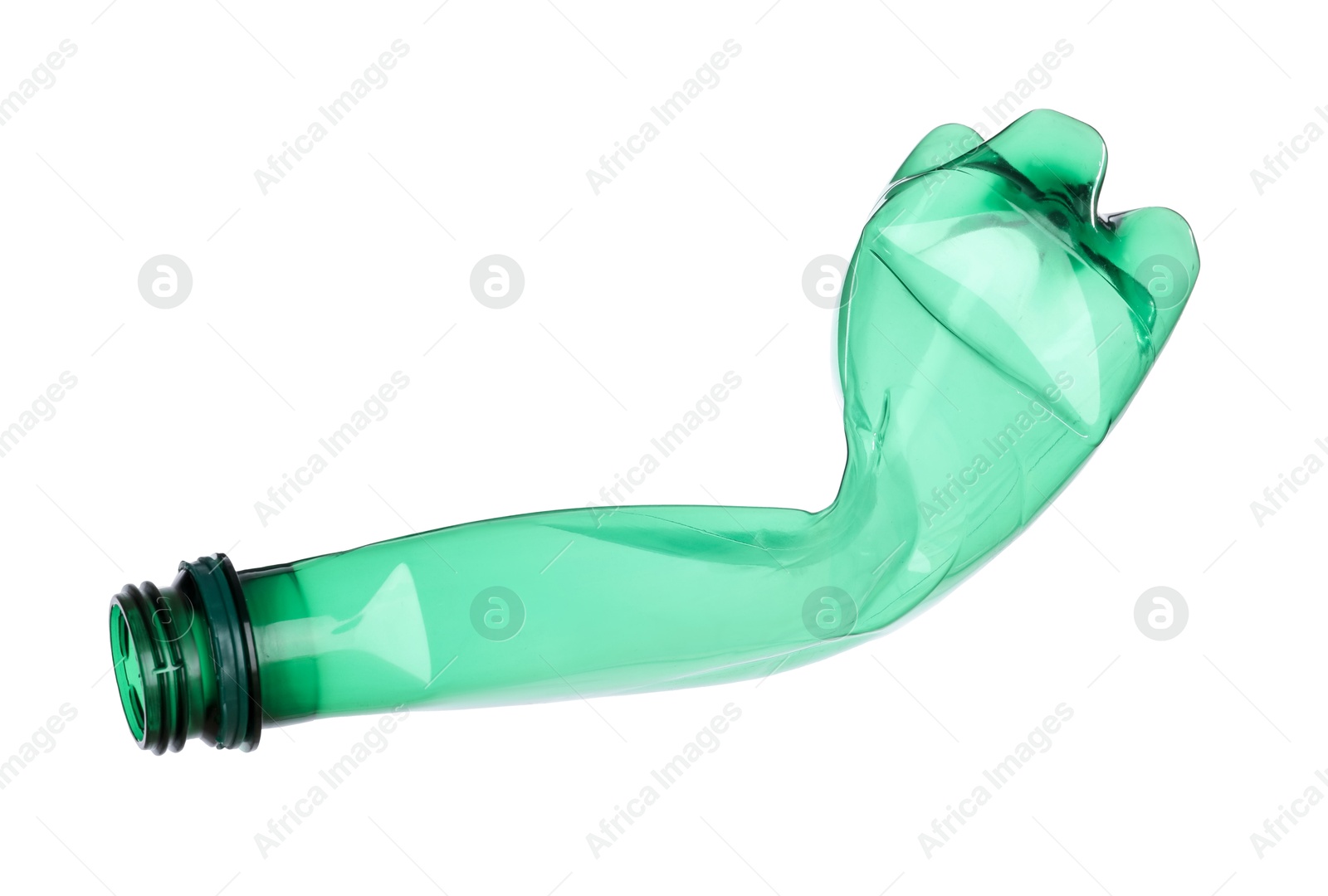 Photo of One crumpled plastic bottle isolated on white