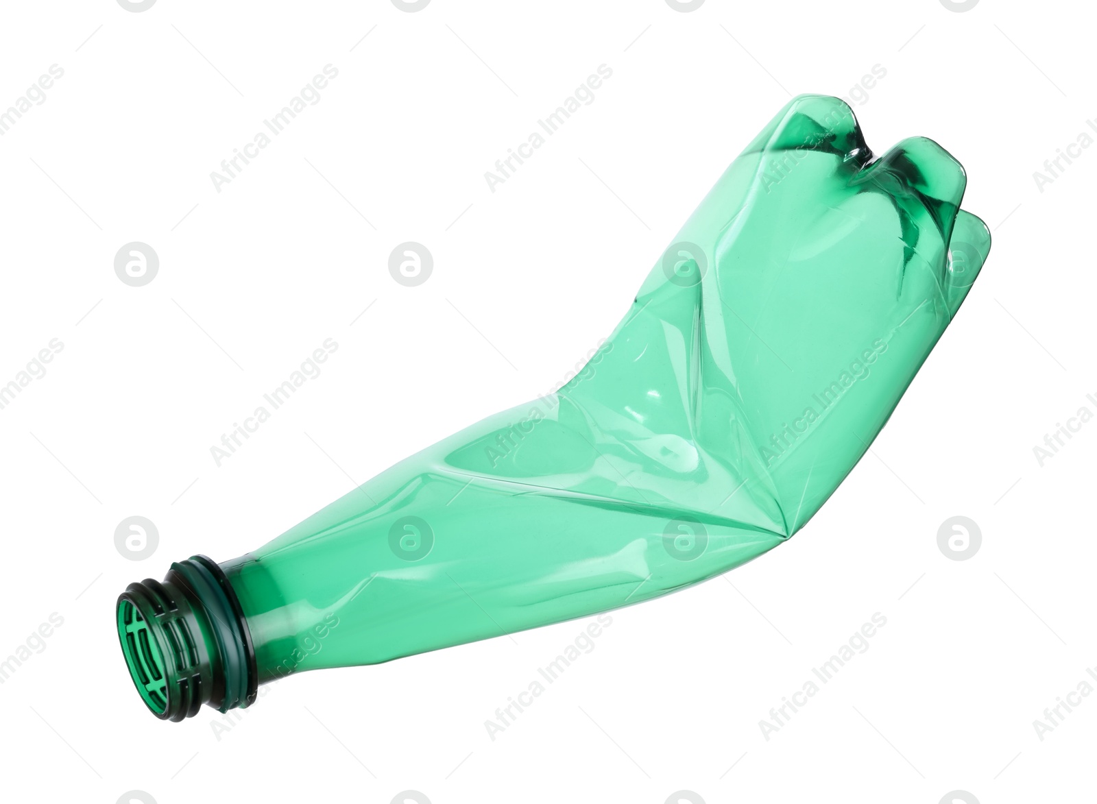 Photo of One crumpled plastic bottle isolated on white