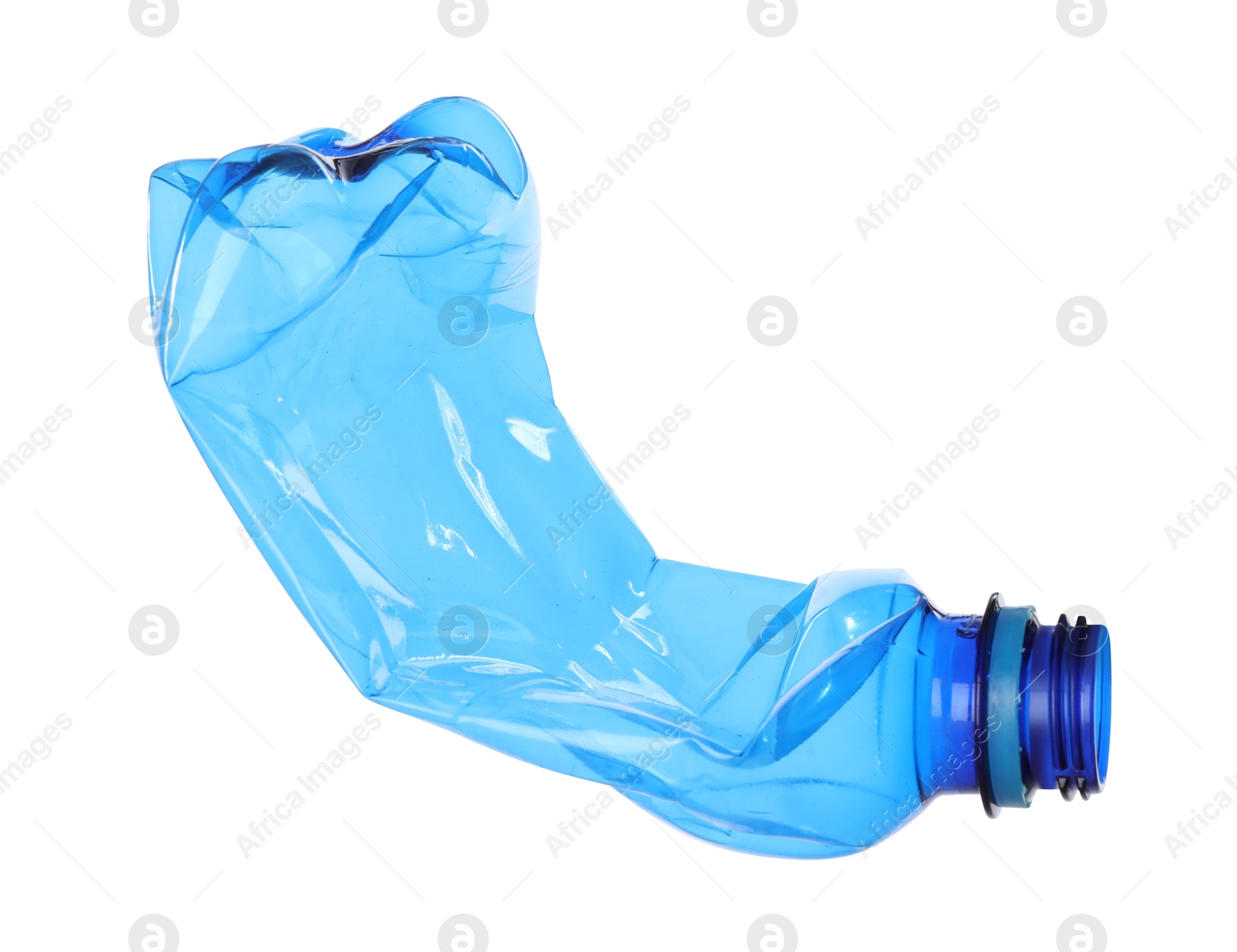 Photo of One crumpled plastic bottle isolated on white