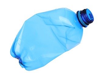 Photo of One crumpled plastic bottle isolated on white