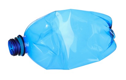 Photo of One crumpled plastic bottle isolated on white