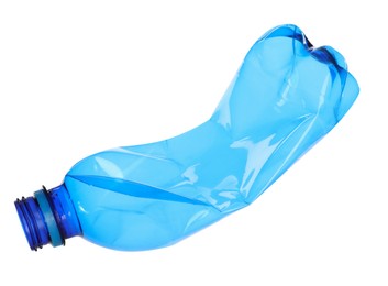 Photo of One crumpled plastic bottle isolated on white