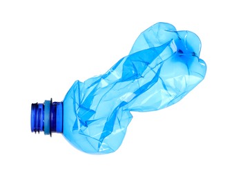 Photo of One crumpled plastic bottle isolated on white