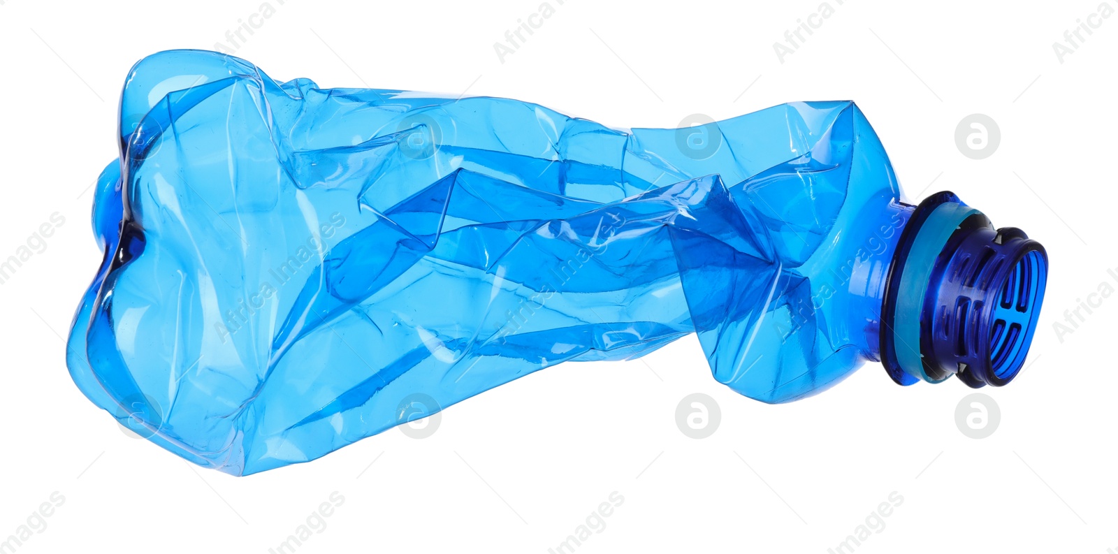 Photo of One crumpled plastic bottle isolated on white