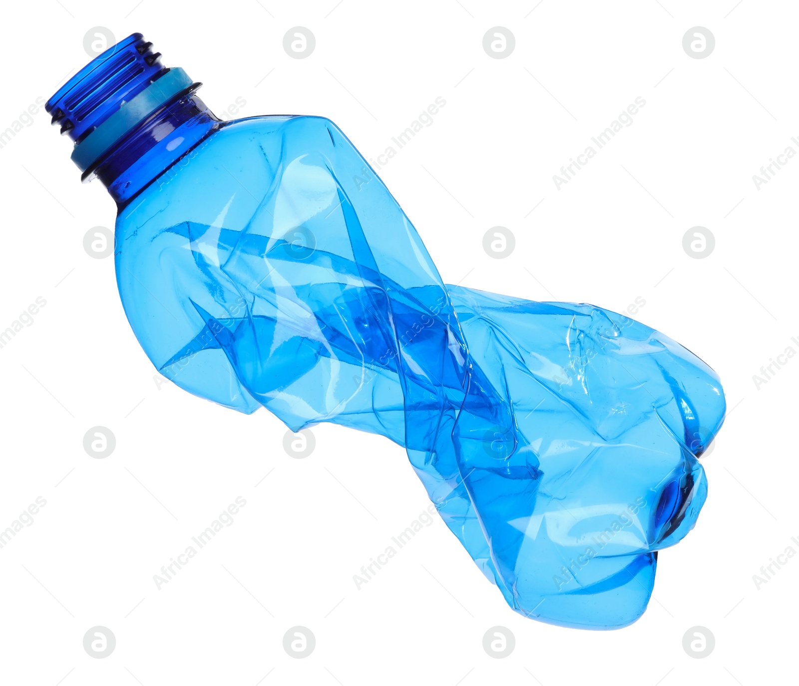 Photo of One crumpled plastic bottle isolated on white