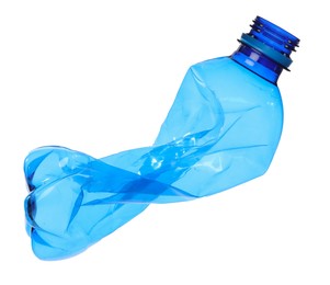 Photo of One crumpled plastic bottle isolated on white