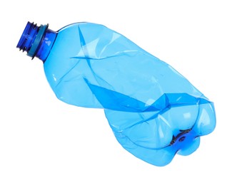 Photo of One crumpled plastic bottle isolated on white