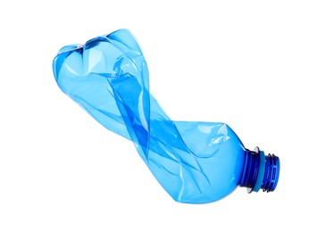 Photo of One crumpled plastic bottle isolated on white