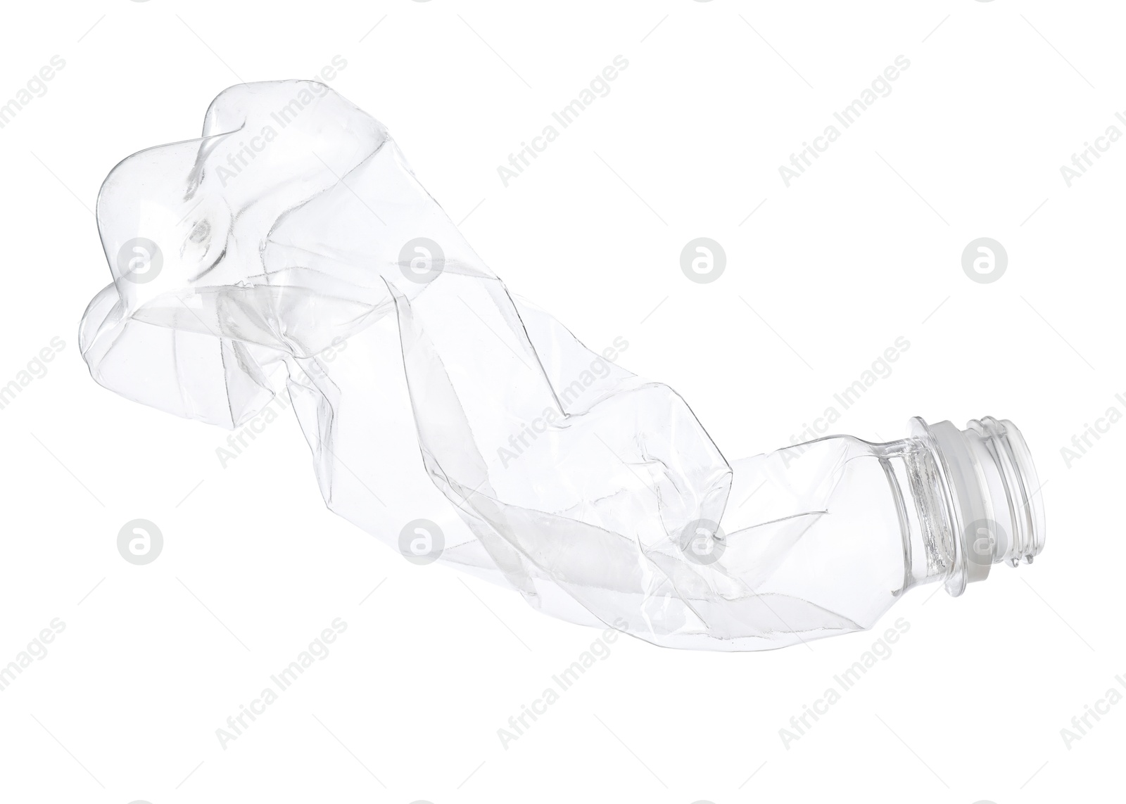 Photo of One crumpled plastic bottle isolated on white