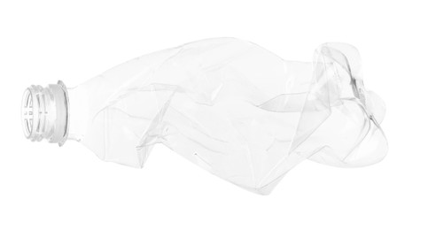 Photo of One crumpled plastic bottle isolated on white