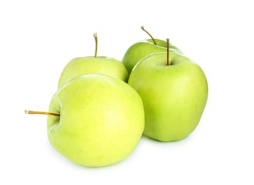 Photo of Many fresh green apples isolated on white