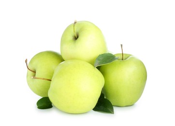 Photo of Many fresh green apples isolated on white