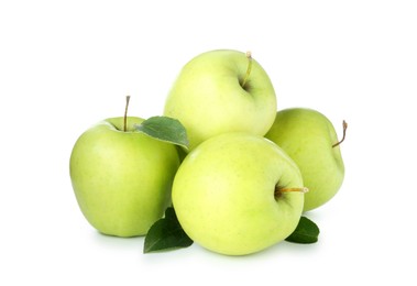 Photo of Many fresh green apples isolated on white